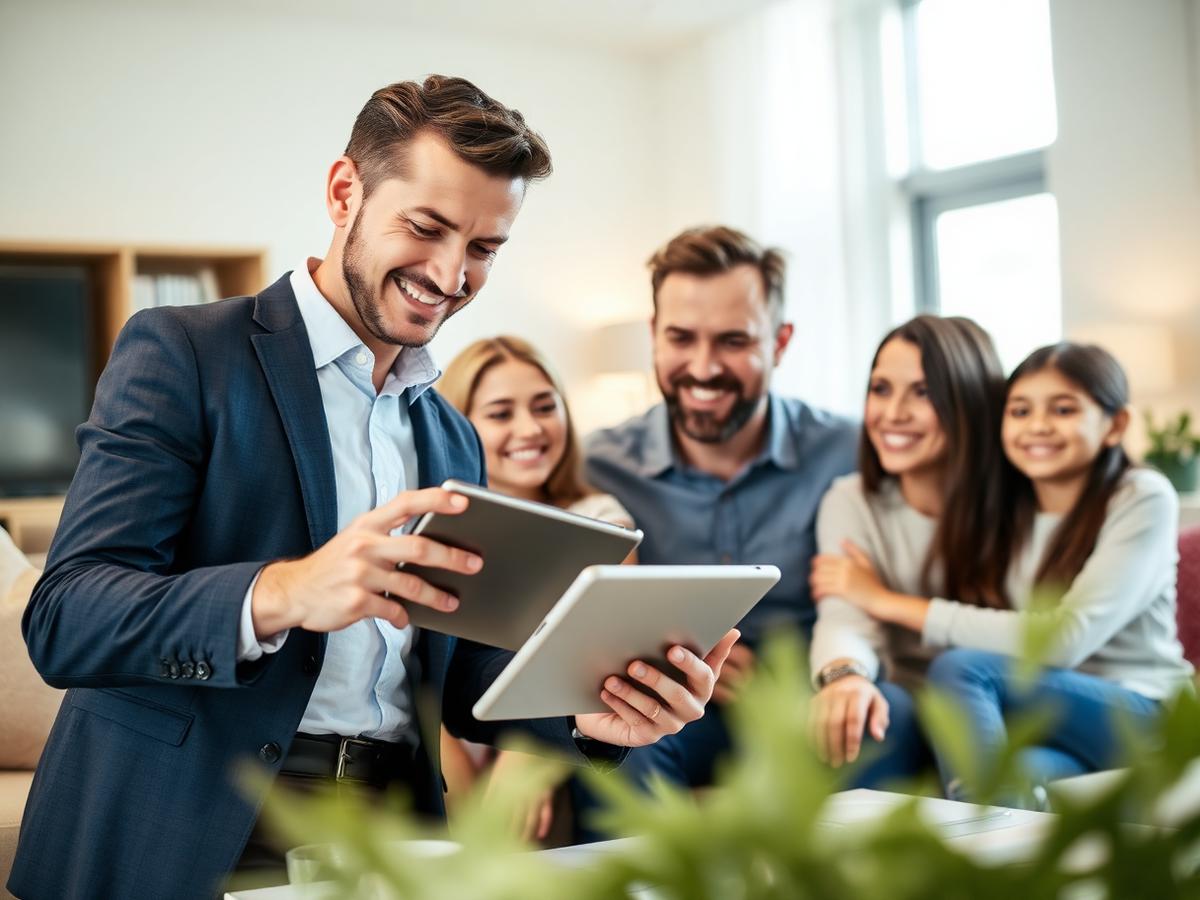 Insurance agent reviewing coverage with a family
